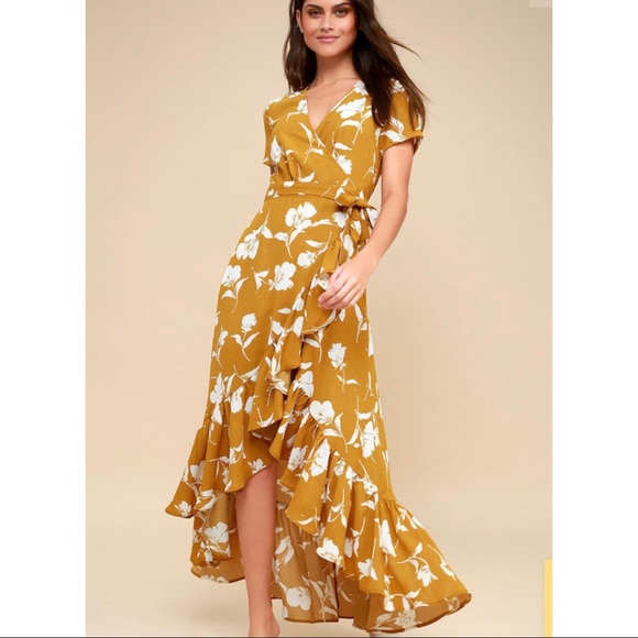 Lulus Dresses & Skirts - Lulus Dark Yellow High-Low Wrap Dress Size S